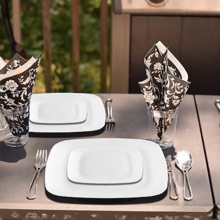 Smarty Had A Party Solid White Flat Rounded Square Plastic Dinnerware Set (120 Dinner Plates+120 Salad Plates), 240PK 4830WH-VP-CASE