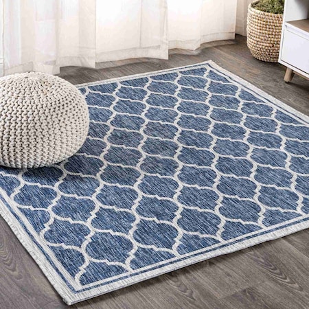 Jonathan Y Trebol Moroccan Trellis Textured Weave Navy/Gray 9 ft Square Indoor/Outdoor Area Rug SMB109D-9SQ