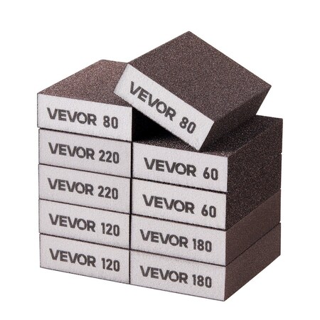 Vevor Sanding Sponge 10Pcs 60/80/120/180/220 Washable & Reusable Sanding Blocks, 10PK XYFM-1065