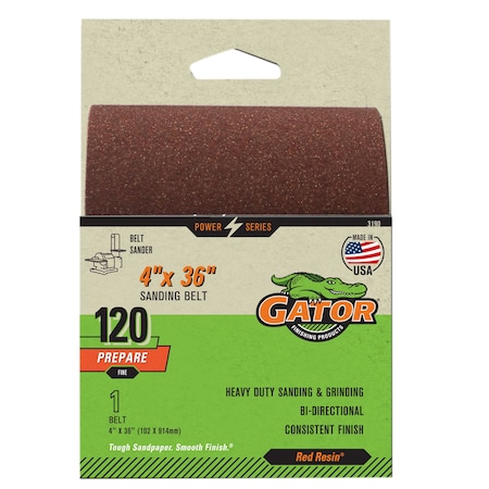 Gator Finishing Red Resin 4 x 36 in. Sanding Belt, 120 Grit, Fine 3190