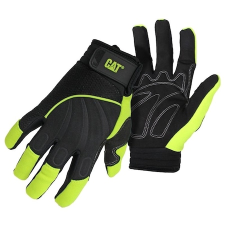 Cat CAT012224L HighVisibility Mechanic Gloves, Men's, L, Adjustable Wrist Cuff, Synthetic Leather CAT012224L