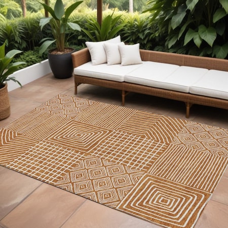 Homeroots 9' X 12' Copper And Ivory Geometric Washable Indoor Outdoor Area Rug 600778