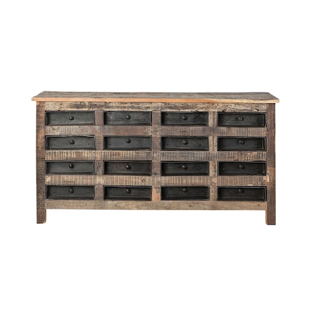 Homeroots 63in Brown and Black Solid Wood 16 Drawer Sideboard 380207