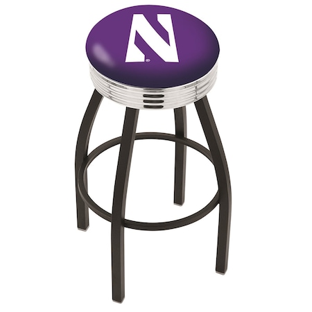 Holland Bar Stool Co 25" Blk Wrinkle Northwestern Swivel Bar Stool, Chrome Ring L8B3C25Nthwst