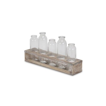 Homeroots Set of Five Clear Cylinder Glass Decorative Bottles, 5PK 483284
