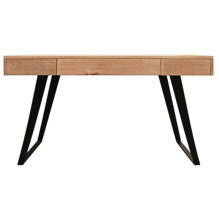 Homeroots 54" Natural and Black Solid Wood Writing Desk With Three Drawers 489175