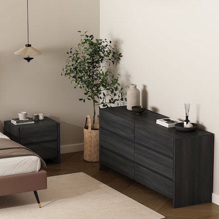 Manhattan Comfort Linda 2-Piece Dresser and Nightstand in Charcoal Gray BR1658-1