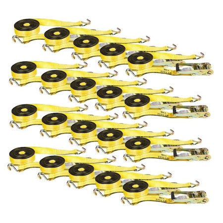 Mytee Products 2in x 30ft Yellow Ratchet Tie-Down Straps w/ Wire Hook 10000 Lbs Capacity, 20PK RS230WHx20