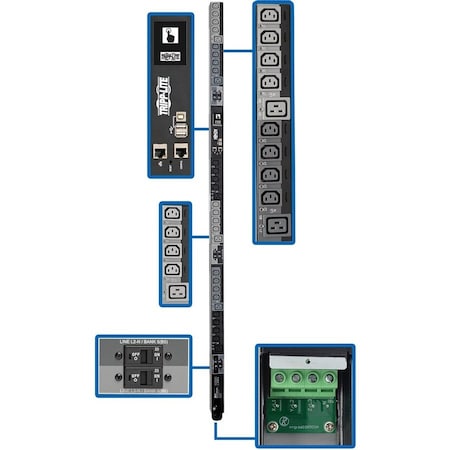 Eaton Tripp Lite Series 28.8kW 220-240V 3PH Switched PDU LX Interface Gigabit 30 Outlets Hardwire PDU3XEVSRHWB