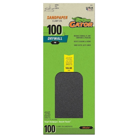Gator Finishing SilicaCut Drywall Clamp-On Sandpaper, 100 Grit, Fine, 25PK 4262