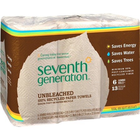 Seventh Generation Towels, Paper , Nat, 6/Pk 4PK SEV13737CT