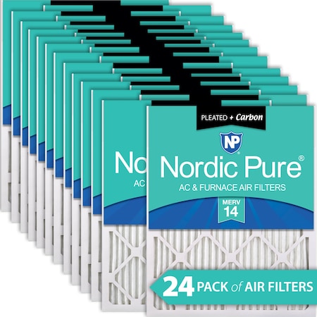 Nordic Pure 20x20x1 Plus Carbon Pleated Air Filter, High Capacity, MERV 14, 24 PK 20x20x1M14+C-24