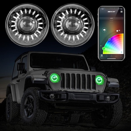 Backseat 7 in. Round Black Projector RGB LED Headlights, 2 Piece BA2109987