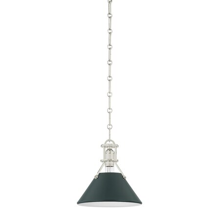 Hudson Valley Lighting Painted No. 2 9.5 in. Pendant in Polished Nickel/Soft Studio Green by Mark D. Sikes MDS351-PN/SSG