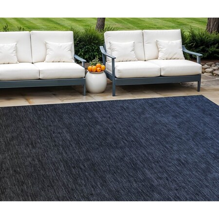 Homeroots 8' X 10' Navy Blue And Charcoal Abstract Washable Indoor Outdoor Area Rug 588957