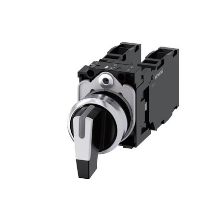 Siemens Toggle switch, 22 mm, round, metal, shiny, white, knob, long, 3 switch 3SU1150-2CM60-1NA0