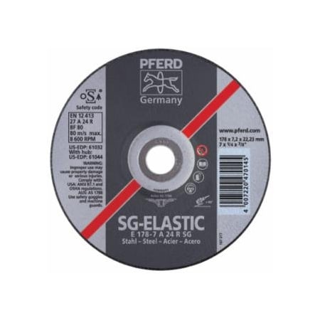 Pferd Depressed Center Grinding Wheel, 5 in Dia, 1/4 Thick, 7/8 Arbor, 24 Grit Silicon, 10PK 419-61502