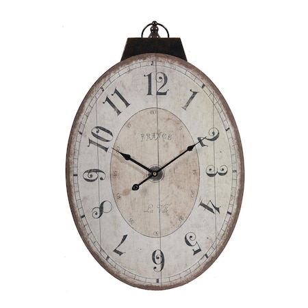 Homeroots 18" Oval Ivory Wood Analog Wall Clock 485973