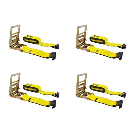 Mytee Products 4in x 30ft Ratchet Straps w/flat hook, WLL 5,400 Trailer Tie Down - Yellow, 4PK RS430x4