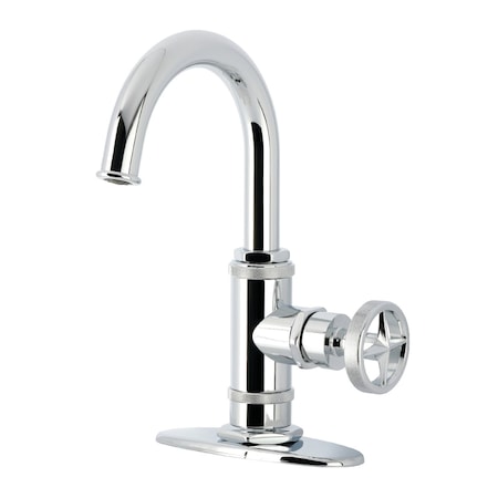 Kingston Brass One-Handle Single-Hole Bathroom Faucet with Deck Plate and Push Pop-Up Drain, Polished Chrome KSD2211RNX