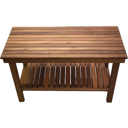 Homeroots 18" X 30" Brown Teak Rectangular Shower Bench With Shelf 549382