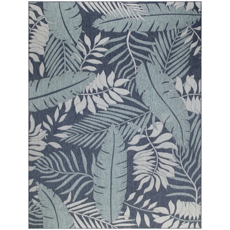 Homeroots 9' X 12' Navy Blue And Ivory Palm Leaf Indoor Outdoor Area Rug 551479