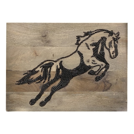 Homeroots 19" X 24" Black And Brown Horse Solid Wood Hanging Dimensional Sculpture 554676