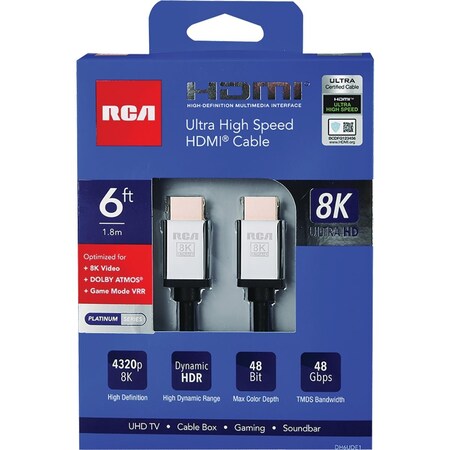 Rca 6 Ft. Black 8K Ultra High Speed HDMI Cable DH6UDE1