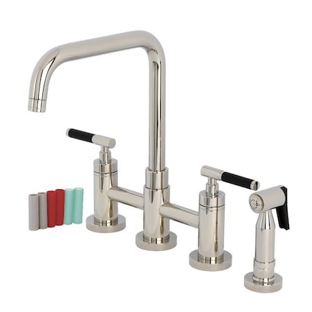 Kingston Brass Bridge Kitchen Faucet with Brass Sprayer, Polished Nickel KS8286CKLBS