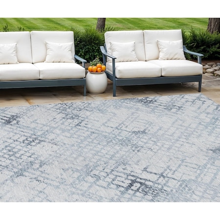 Homeroots 10' X 14' Navy Blue And Sky Blue Geometric Washable Indoor Outdoor Area Rug 588261