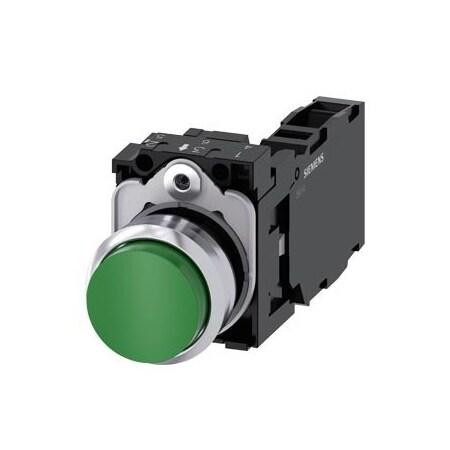Siemens Pushbutton, 22 mm, round, metal, shiny, green, pushbutton 3SU1150-0BB40-1FA0-ZY11