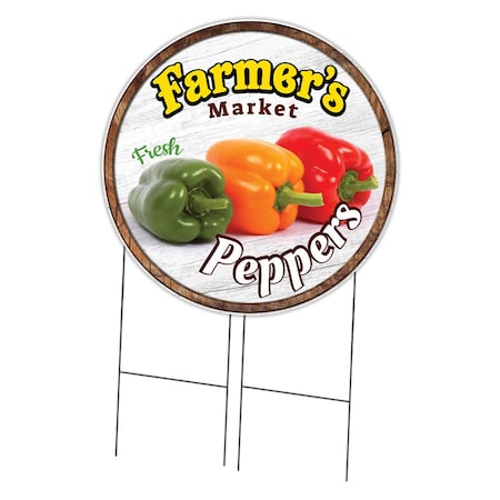 Signmission Corrugated Plastic Sign With Stakes 36in Circular-Farmers Market Peppers, C-36-CIR-WS-Peppers C-36-CIR-WS-Peppers