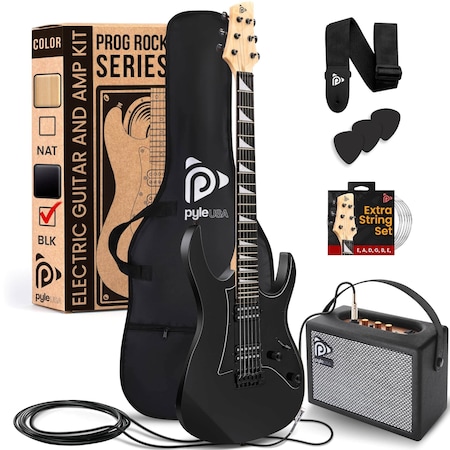 Pyle Prog Rock EG Series Electric Guitar with Amp Kit, 39 in Full Size with Dual Humbucker Pickups, Low PEGKT781BK