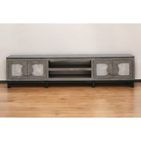 Homeroots 93" White Solid Wood Cabinet Enclosed Storage Distressed TV Stand 528756