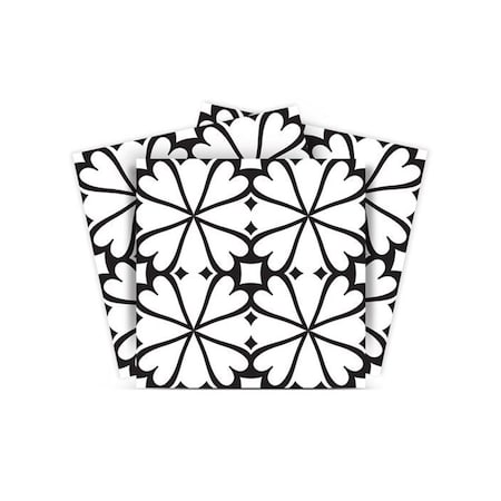 Homeroots 4" X 4" Black and White Pinna Peel and Stick Removable Tiles 399990