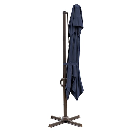 Homeroots 10ft Navy Blue Polyester Square Tilt Cantilever Patio Umbrella With Stand 485656