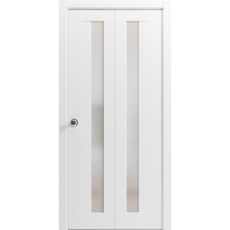 Sartodoors Sliding Closet Bi-fold Doors, Planum 0660 Painted White with Frosted Glass, Sturdy Tracks Moldings PLANUM0660BF-BEM-60 x 84 (2* 30x84)