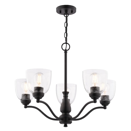 Vaxcel Bellwood 5-Light Black Chandelier, Glass Shade, Pendant Fixture for Dining Room H0311