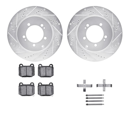 Dynamic Friction Co DFC Rotors-Drilled & Slotted-Silver w/ EURO 5000 Ceramic Brake Pads Incl Hdw 7612-72001