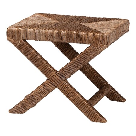 Bali & Pari Alda Woven Seagrass Ottoman - Handwoven Wicker Accent Stool with X Base, Boho Coastal Seating 270-14685-ZORO