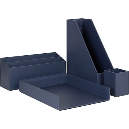 U Brands 4-Piece Desk Organization Set, Desktop, Paper Wrapped, Navy, Chipboard, Paper 3631U00-02