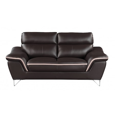 Homeroots 69in Brown And Silver Faux Leather Love Seat 329488