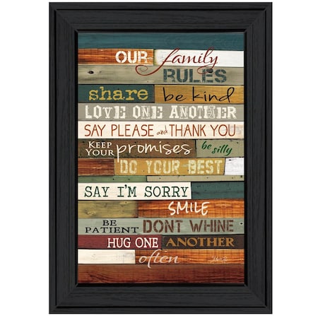 Homeroots Our Family Rules 3 Black Framed Print Wall Art 406542