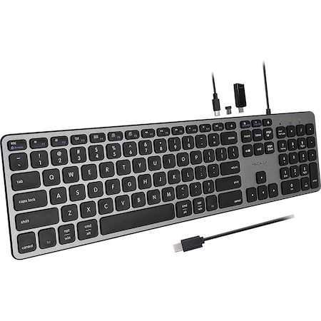 Strategic Sourcing MACALLY PREMIUM WIRED USB C KEYBOARD WITH USB PORTS 2X USB-A 1X USB-C PORTS UCZKEYHUBACSG