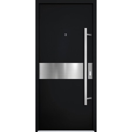Vdomdoors Steel Door Deux 6072 Black Enamel Entry Door Painted W36xH80 Left hand Inswing DEUX6072EXD-BLK-W36 x H80-LH-I
