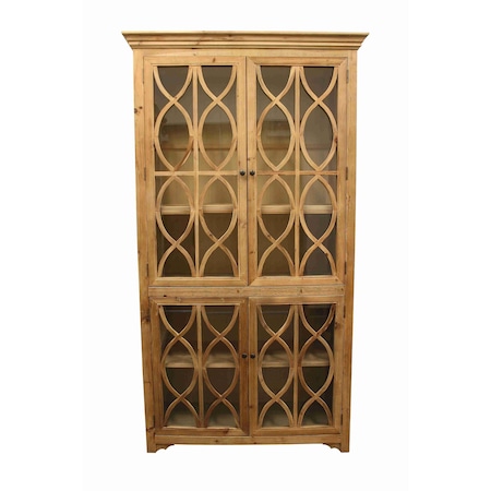 Homeroots 47in Natural Solid Wood Carved Geometric Accent Cabinet With Four Doors 489027