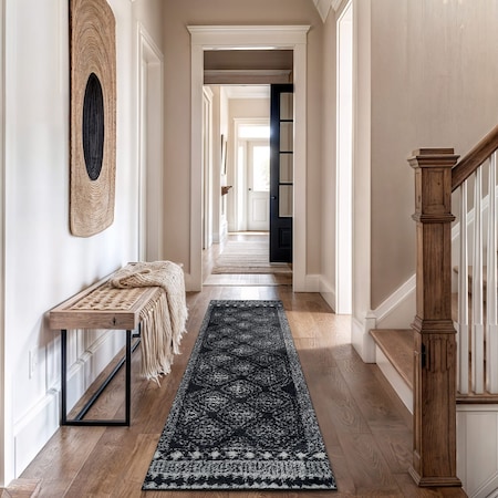 World Rug Gallery Geometric Shag Runner Rug 2 ft 3 in x 8 ft Anthracite WR120ANTHRACITE2X8