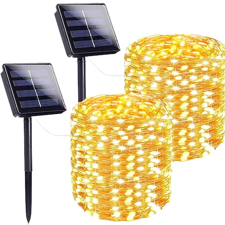 Elegani 2-Pack Solar Powered Fairy Lights 100 LED Each - 32ft Warm White Copper Wire Outdoor Waterproof PH-600213-SLR