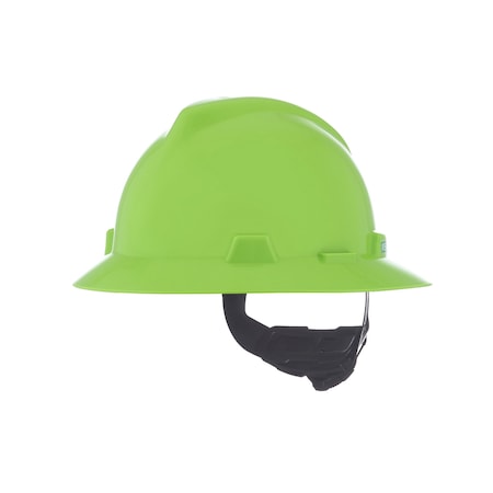 Msa Safety V-Gard Slotted Full Brim Hard Hat, Fas-Trac III Suspension, Type I, Class E, Bright Lime Green 815570