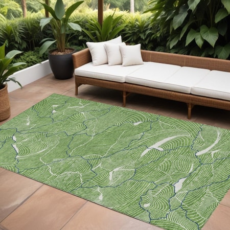 Homeroots 10' X 14' Green Blue And Ivory Abstract Washable Indoor Outdoor Area Rug 601055